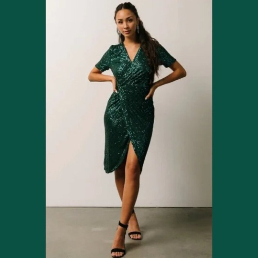 Baltic Born Persia Emerald Green Sequin Mini Wrap Dress XL NWOT New Without Tags
